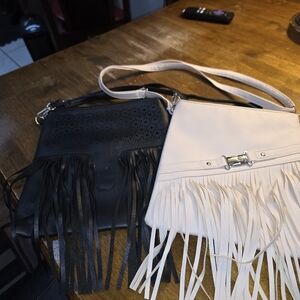 Stylish Black and Cream Fringe Crossbody Bag